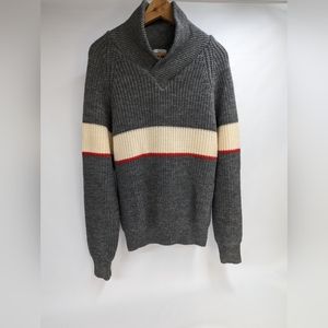 Izod Lacoste 100% All Pure Wool Sweater Gray, Cream, Red Excellent Condi…
